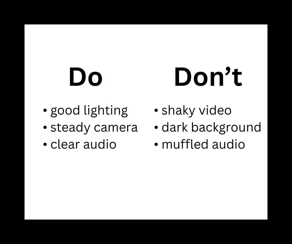 Do’s and don’ts of contractor video marketing, showing good vs bad practices. Do’s and don’ts of contractor video marketing, showing good vs bad practices.