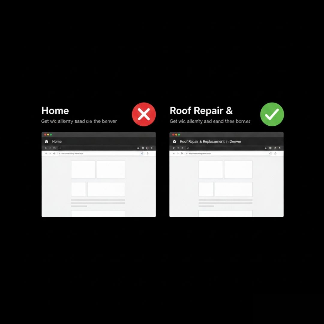 Comparison showing homepage titled Home versus one titled Roof Repair and Replacement in Denver