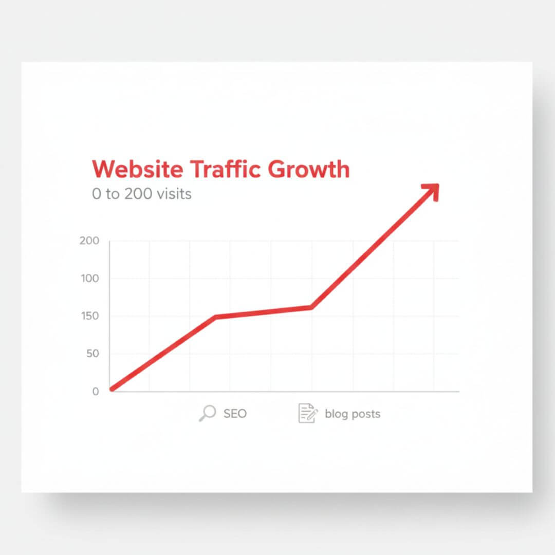 Chart showing roofing website traffic growth from zero to 200 visits after SEO and blogging. Chart showing roofing website traffic growth from zero to 200 visits after SEO and blogging.