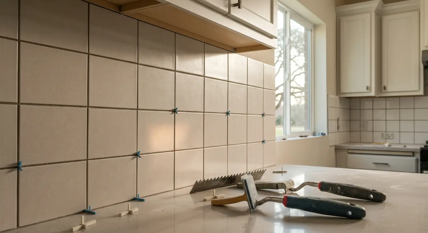 Ceramic tile backsplash installation