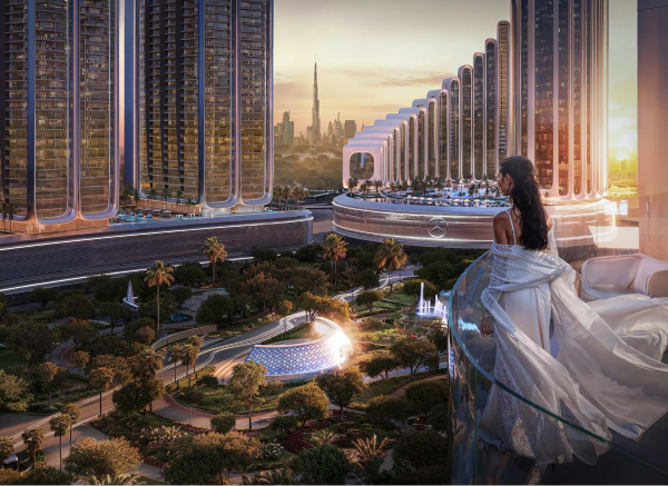 Mercedes Benz Places Meydan Dubai luxury towers night skyline view