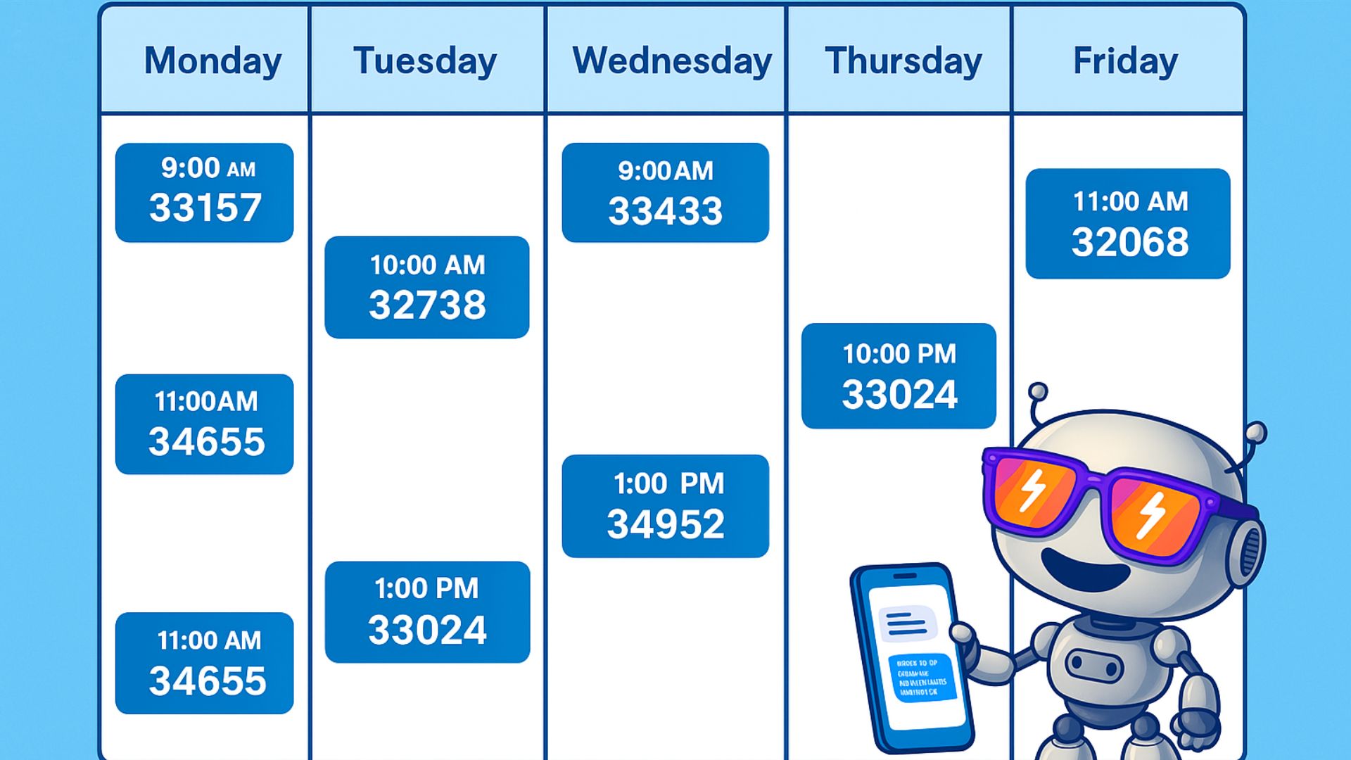 Digital calendar with auto-filled pool service appointments organized by Florida ZIP codes, coordinated by Sunny AI character in the corner. Digital calendar with auto-filled pool service appointments organized by Florida ZIP codes, coordinated by Sunny AI character in the corner.