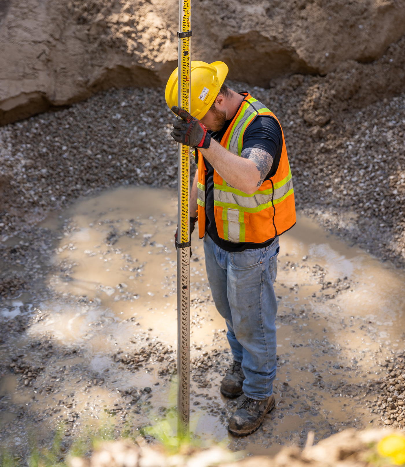 Site preparation with excavator and construction equipment