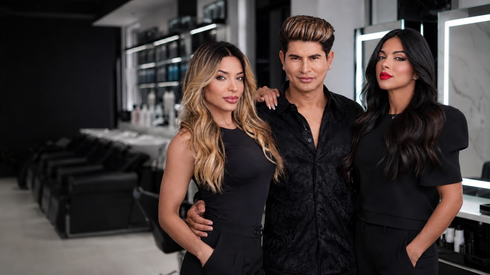 Studio-D Brickell luxury salon interior with styling chairs and mirrors in Mary Brickell Village, Miami