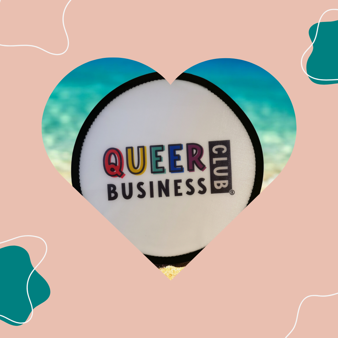 Branded foldable fan with the words Queer Business Club Branded foldable fan with the words Queer Business Club