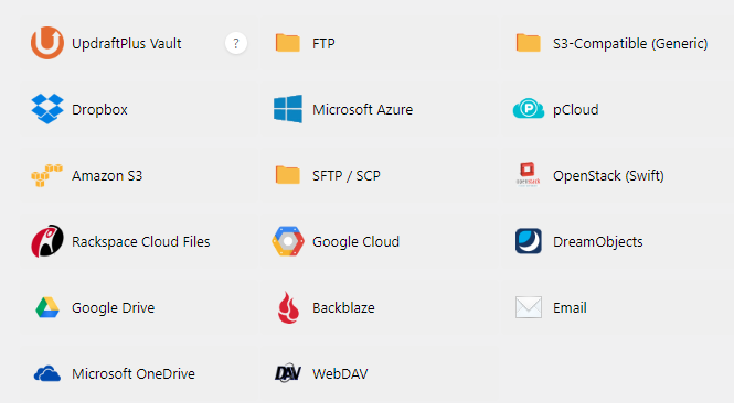 Updraft Plus images of backup capabilities