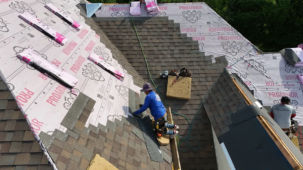 Skylight flashing and roof transition detail on a Flemington, NJ roof replacement project