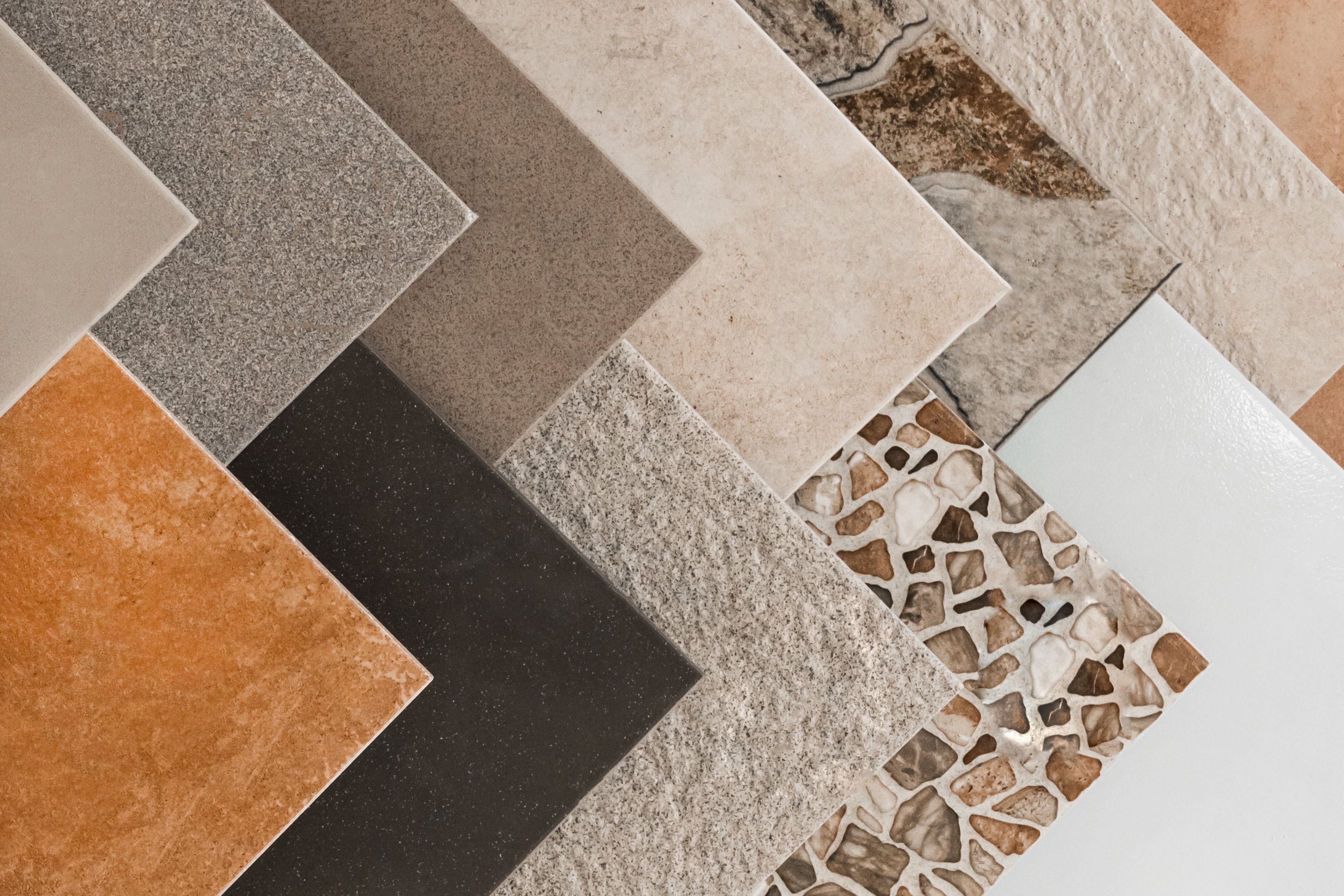 Multiple coloured ceramic tiles
