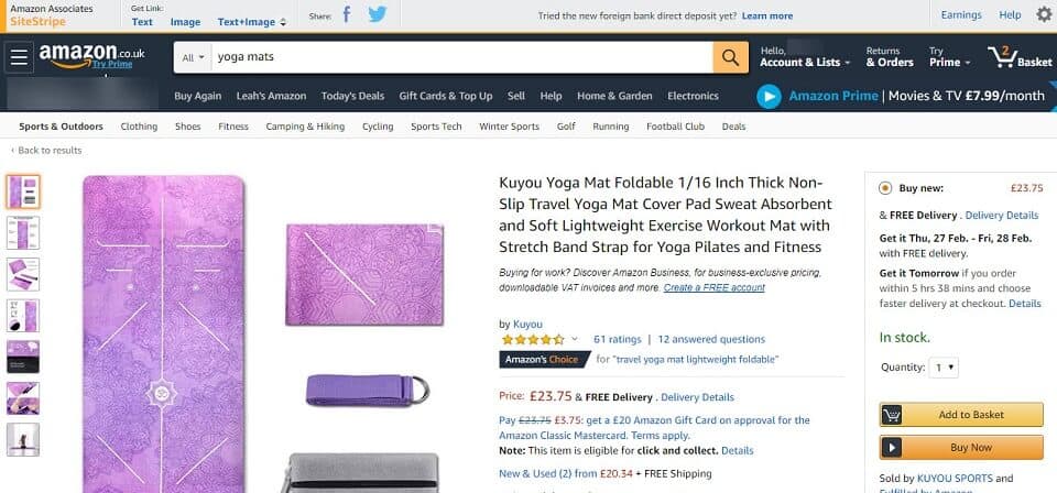 Amazon product example of a yoga mat