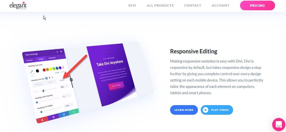 elegant theme divi responsive editing