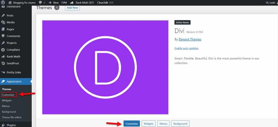 customise divi theme settings