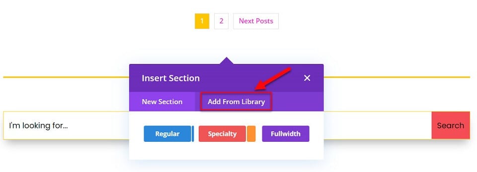 adding section from the divi library