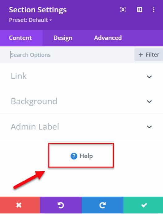 divi always has a help button