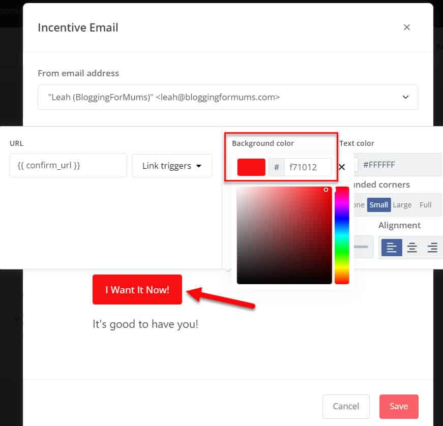 change button text and colour in form