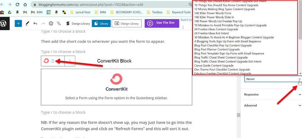 adding convertkit block