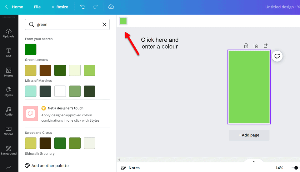 enter a plain colour for your background