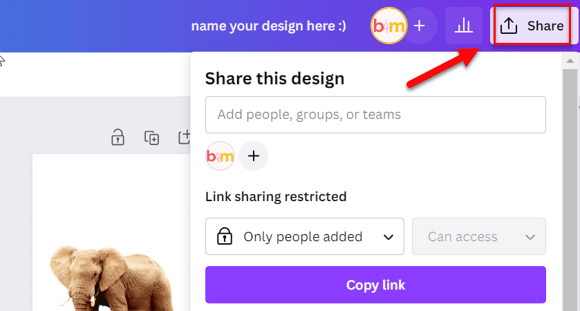 share button in canva