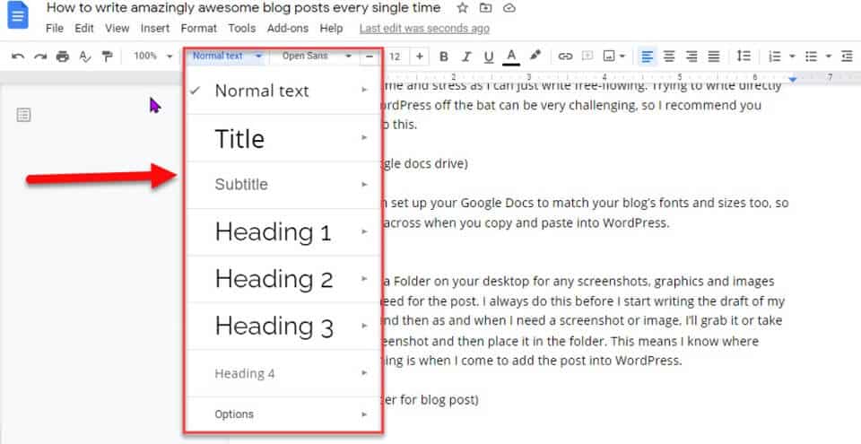 setting custom fonts and sizes in Google Docs