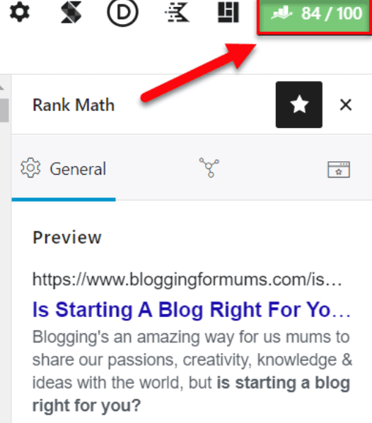 Rank Math scoring out of 100 example