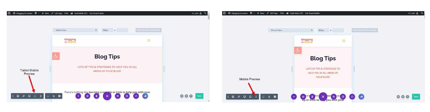 Divi Tablet mode preview