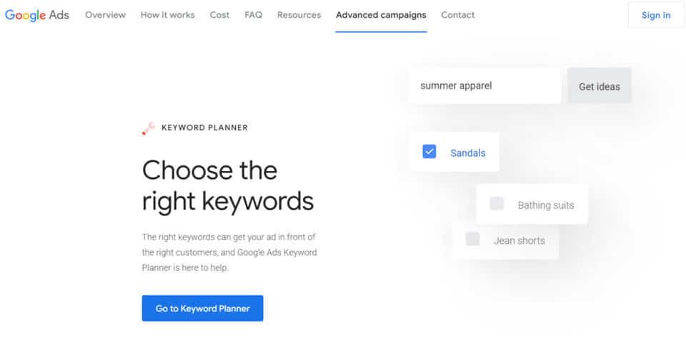 Google Keyword Planner tool