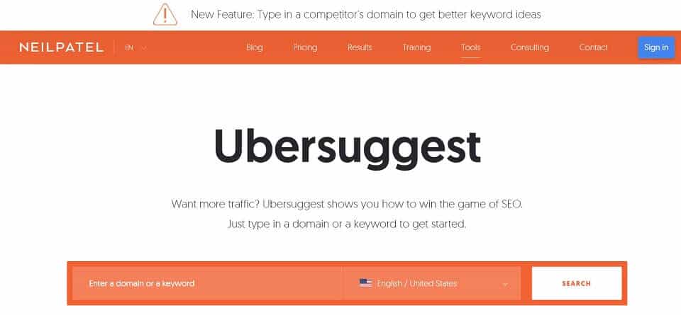 Ubersuggest keyword research tool