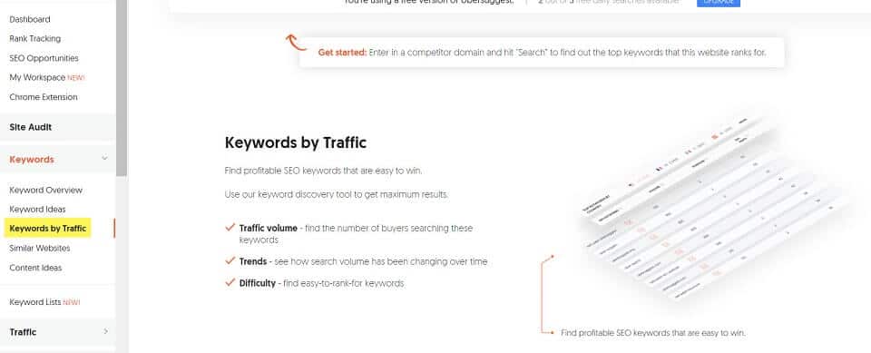 keywords by traffic using Ubersuggest