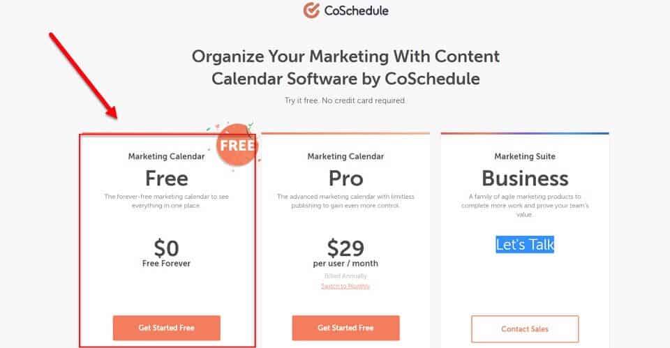 forever free marketing calendar from CoSchedule