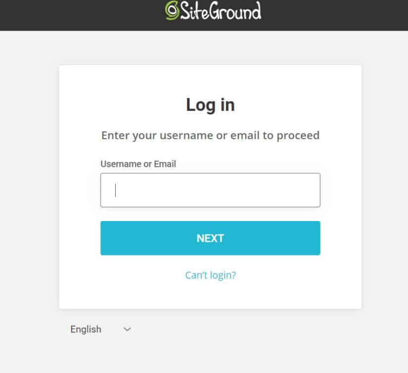 SiteGround login screen