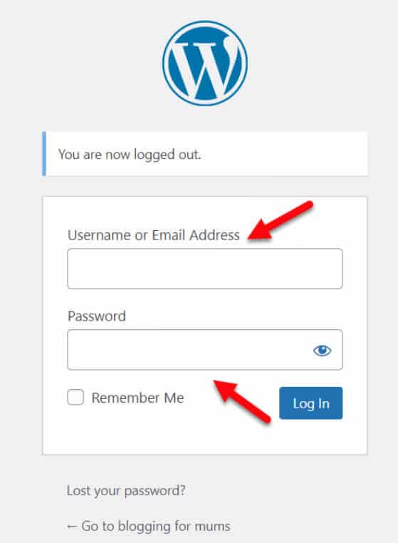 enter email address and password in WordPress admin login screen