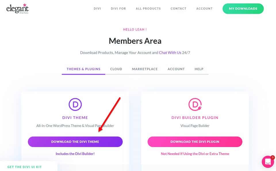 divi theme download page on Elegant Themes