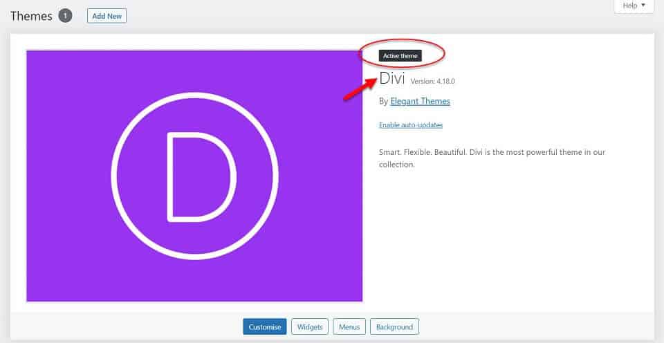 current theme installed is Divi