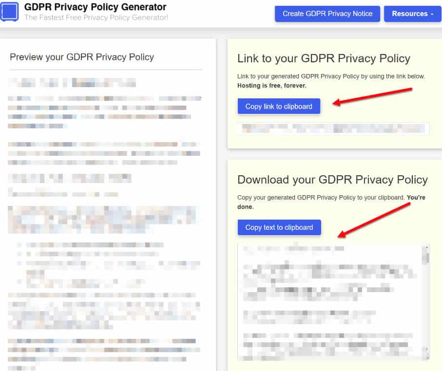 add the privacy policy code or link to your site