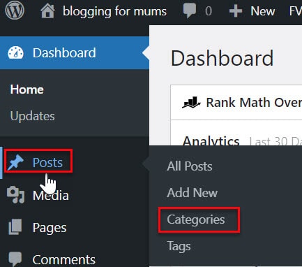 categories tab is located under the Posts tab