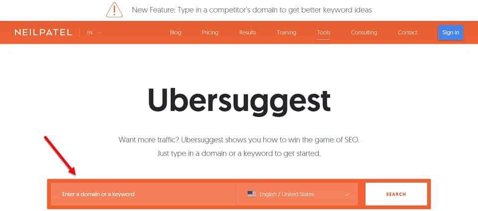 ubersuggest type in a keyword