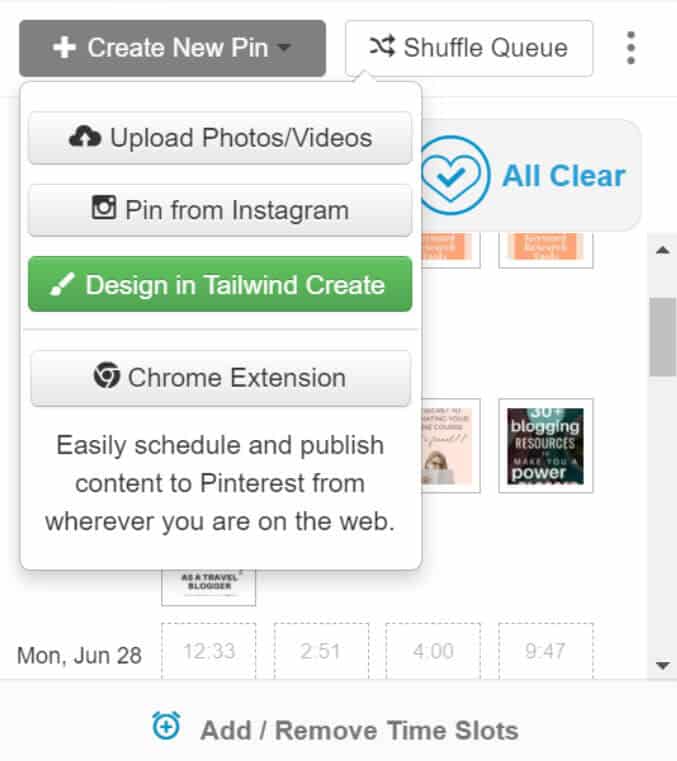 create new pin from within Tailwind