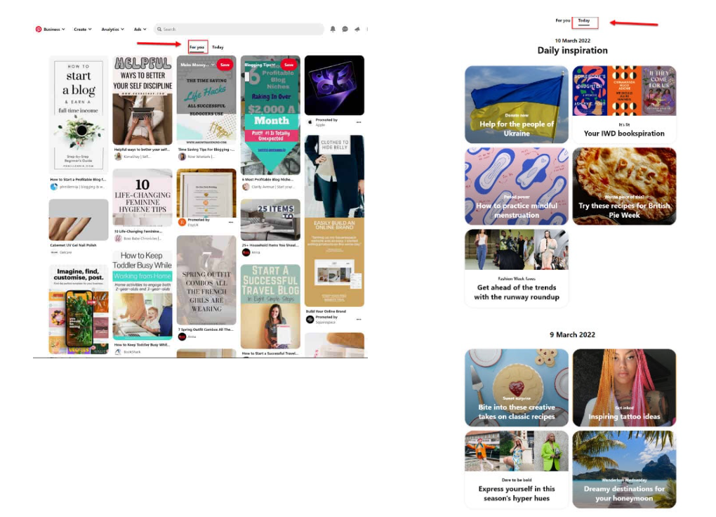 For You tab in Pinterest on Desktop