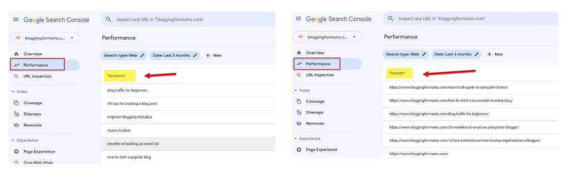 top queries in google search console