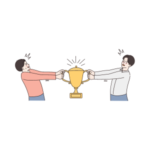 two men fighting over a winner cup