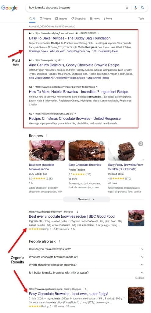 Google Paid Ads and Organic Search Results