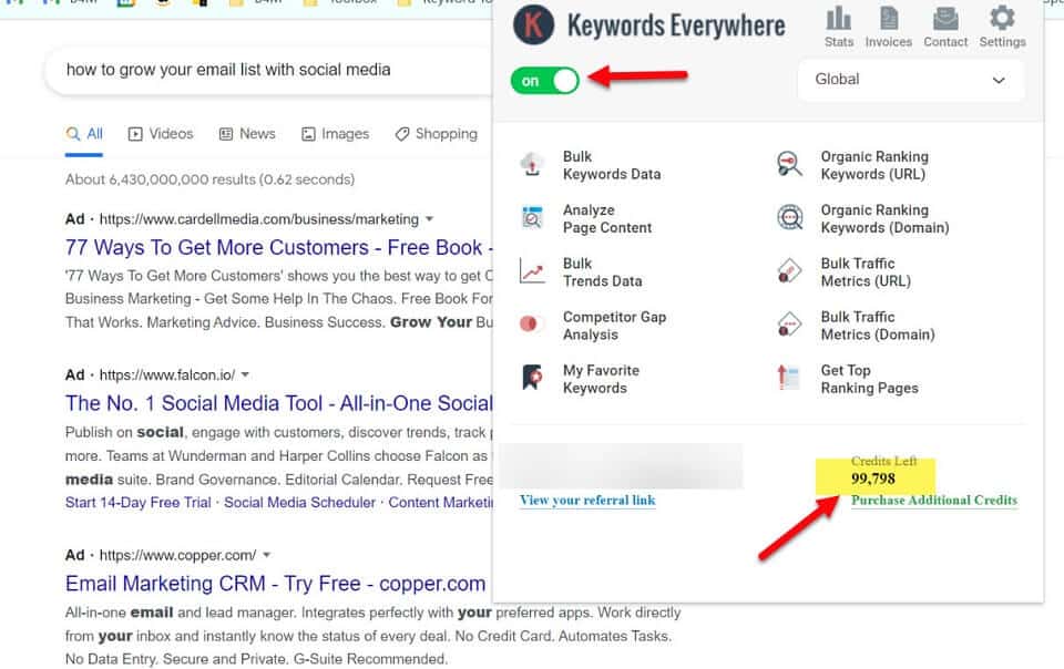 keywords everywhere tool on google chrome extension.