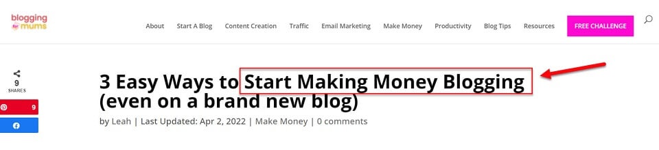 keyword in a blog post title