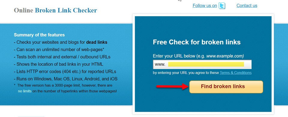 enter URL to find broken links