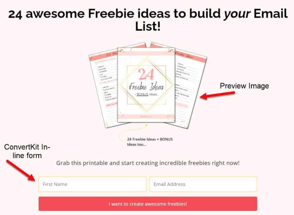 ConvertKit inline form with preview image CTA