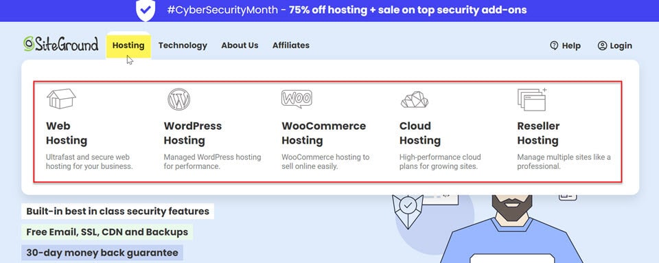 SiteGround hosting options