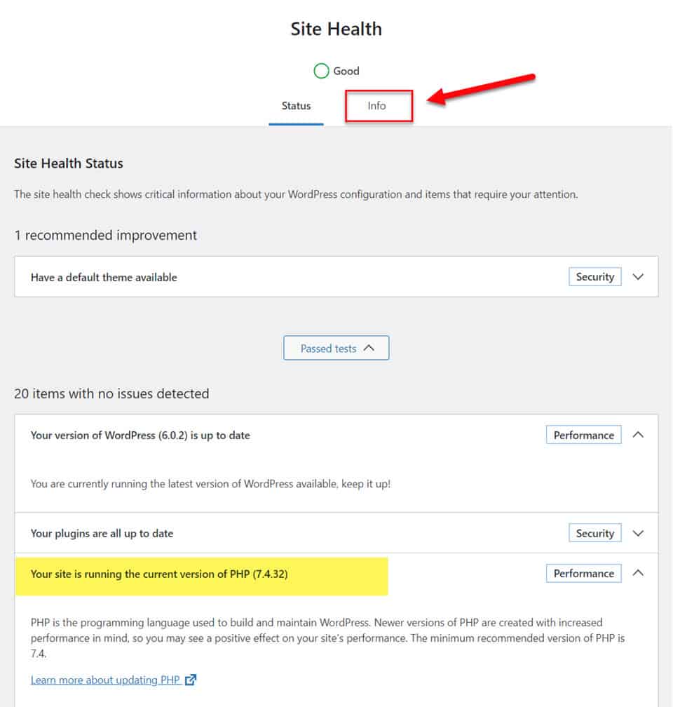 checking which PHP version you are running on WordPress