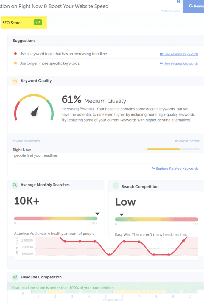 SEO suggestions from Headline Studio