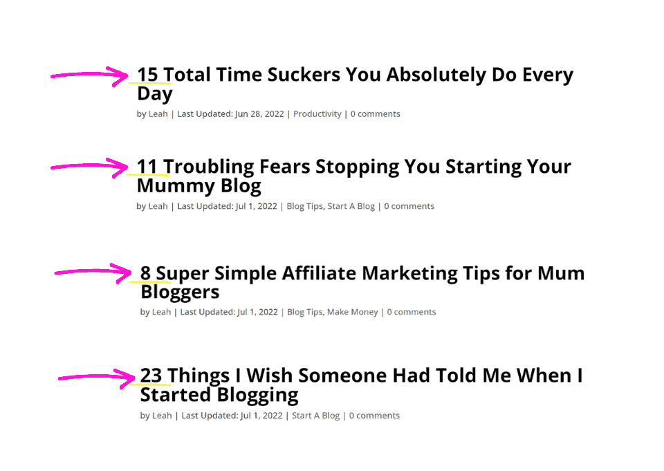 my blog posts titles with a number in them