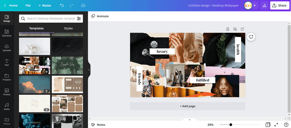 using canva to create a vision board