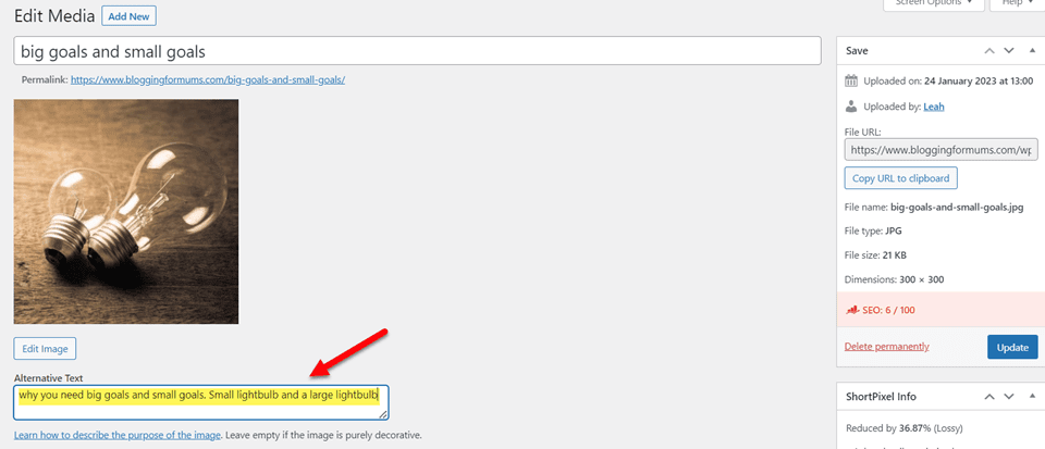 using alt text when uploading media to media library